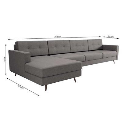 Sofá 4 Lugares Living com Chaise Esquerdo Pé Palito Linho Cotton Cinza