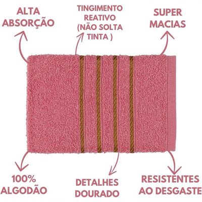 Jogo De Toalha 2 Banho + 2 Rosto Montreal 100% Algodão Alta Absorção Rosê