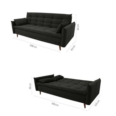 Sofá-Cama Casal 3 Lugares Marília Suede Grafite