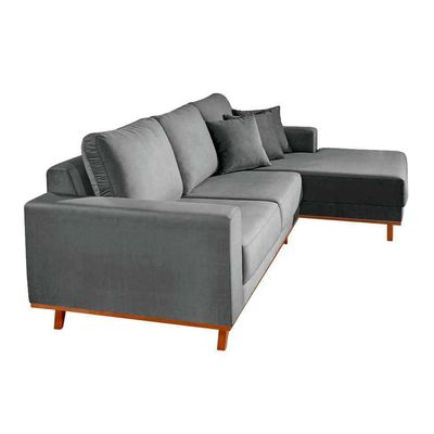 Sofá 4 Lugares Lombok com Chaise Direito Veludo Cinza