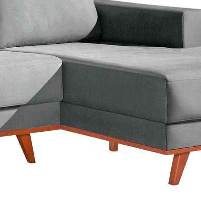 Sofá 4 Lugares Lombok com Chaise Direito Veludo Cinza