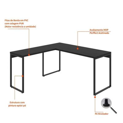 Mesa de Escritório Kuadra II Preta 150 cm