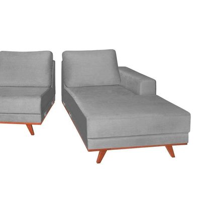 Sofá 3 Lugares Lombok com Chaise Direito Veludo Cinza