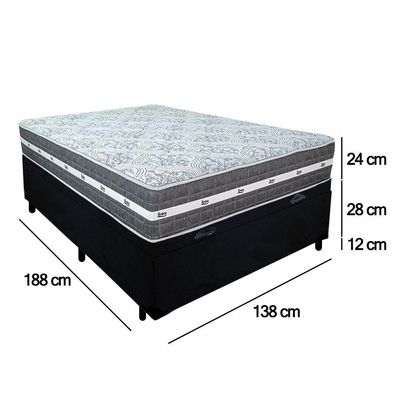 Cama Box Baú Casal Suede + Colchão Anjos Black Graphite Molas Ensacadas 138x188x64cm Preto