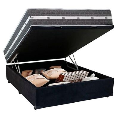 Cama Box Baú Casal Suede + Colchão Anjos Black Graphite Molas Ensacadas 138x188x64cm Preto