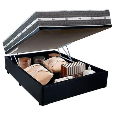 Cama Box Baú Casal Sintético + Colchão Anjos Black Graphite Molas Ensacadas 138x188x64cm Preto