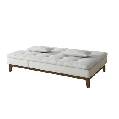 Sofá-Cama 3 Lugares Casal Amanda com Pés de Madeira Branco