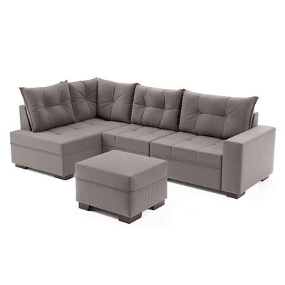 Sofá de Canto 7 Lugares Glória Suede Cinza
