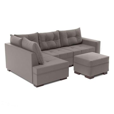 Sofá de Canto 7 Lugares Glória Suede Cinza