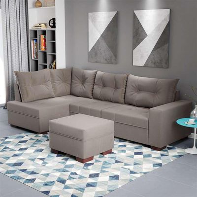Sofá de Canto 7 Lugares Glória Suede Cinza