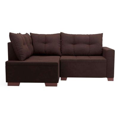 Sofá de Canto 4 Lugares Leme Suede Marrom