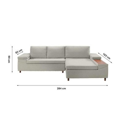 Sofá 5 Lugares com Chaise Direito Clássico Linho Bege