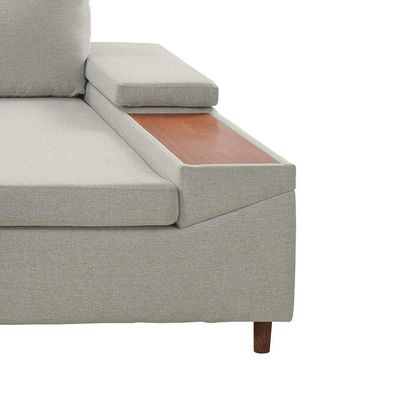 Sofá 5 Lugares com Chaise Direito Clássico Linho Bege