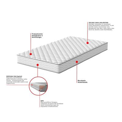 Cama Box com Colchão Casal Howie Espuma D45 (17x138x188) Branco e Cinza