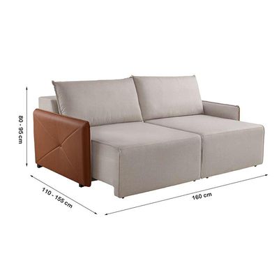 Sofá 2 Lugares Retrátil Urban Linho Bege e Caramelo 160 cm