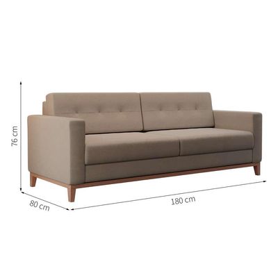 Sofá 3 Lugares Living Pés e Base em Madeira Linho Cotton Bege 180 cm