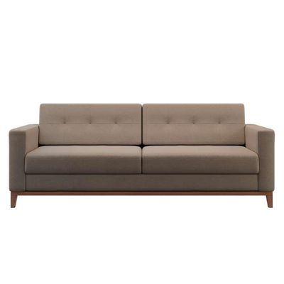 Sofá 3 Lugares Living Pés e Base em Madeira Linho Cotton Bege 180 cm