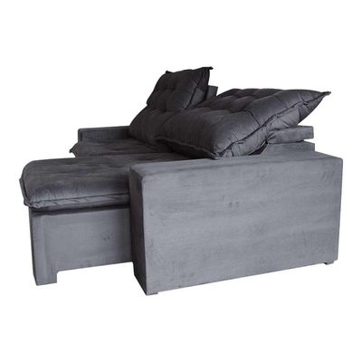 Sofá 3 Lugares Retrátil e Reclinável França Suede Cinza