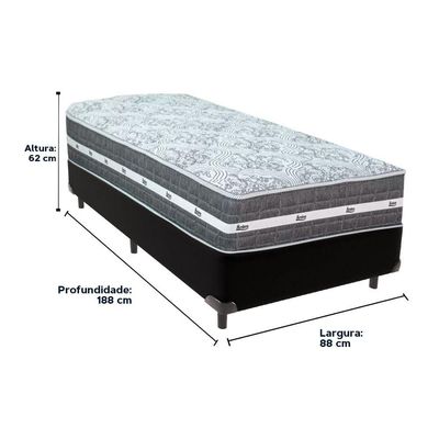 Cama Box Preto E Colchão Black Graphite Molas Ensacadas Solteiro 88x188x27 Anjos