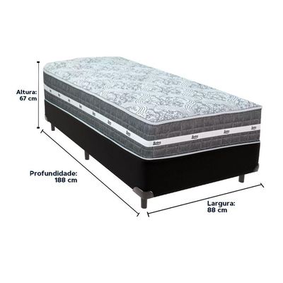 Cama Box Preto E Colchão Black Graphite Molas Ensacadas Solteiro 88x188x32 Anjos