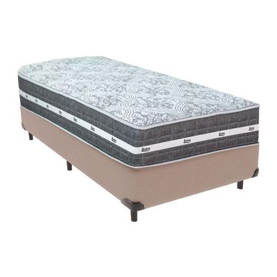 Cama Box Bege E Colchão Black Graphite Molas Ensacadas Solteiro 88x188x32 Anjos