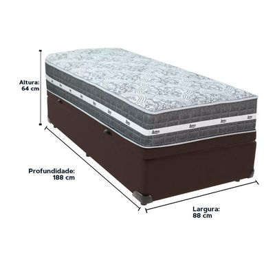 Cama Box Baú Marrom E Colchão Black Graphite Molas Ensacadas Solteiro 88x188x27 Anjos