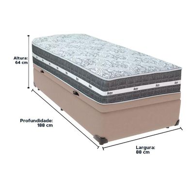 Cama Box Baú Bege E Colchão Black Graphite Molas Ensacadas Solteiro 88x188x27 Anjos