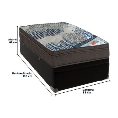 Cama Box Baú Preto E Colchão Iso Superpocket Molas Ensacadas Solteiro Ortobom