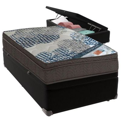 Cama Box Baú Preto E Colchão Iso Superpocket Molas Ensacadas Solteiro Ortobom