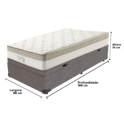 Cama Box Baú Cinza E Colchão King Best Molas Ensacadas Solteiro 88x188x33 Anjos