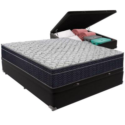 Cama Box Baú Preto E Colchão Airtech 150 Espuma D45 Viúvo Ortobom