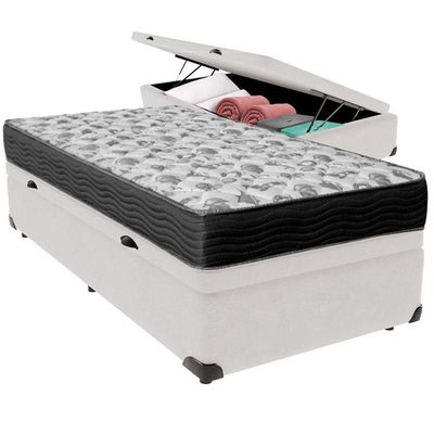 Cama Box Baú Branco E Colchão Iso100 Espuma D33 Solteiro Ortobom