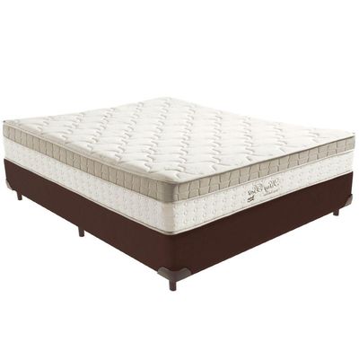 Cama Box Marrom E Colchão King Best Molas Ensacadas Casal 138x188x33 Anjos