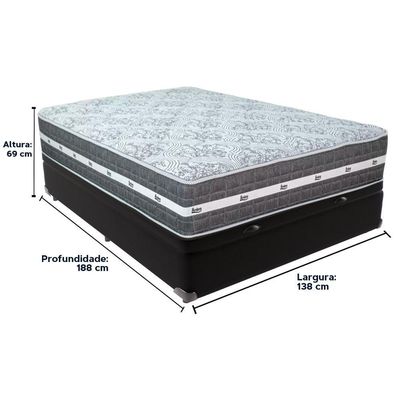 Cama Box Baú Preto E Colchão Black Graphite Molas Ensacadas Casal 138x188x32 Anjos