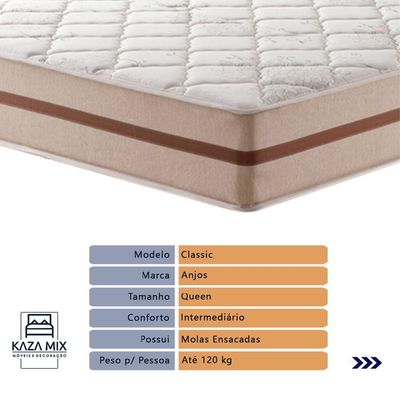 Cama Box Marrom E Colchão Classic 22 Cm Molas Ensacadas Queen Anjos