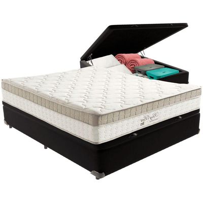 Cama Box Baú Preto E Colchão King Best Molas Ensacadas Casal 138x188x33 Anjos