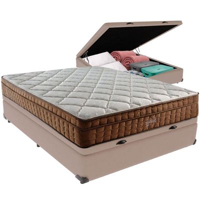 Cama Box Baú Bege E Colchão Anjos Star Pillow In Molas Ensacadas Casal Anjos