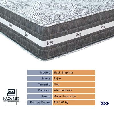 Cama Box Branco E Colchão Black Graphite Molas Ensacadas King 193x203x27 Anjos
