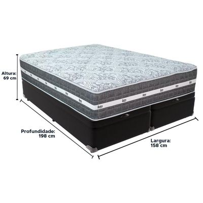 Cama Box Baú Preto E Colchão Black Graphite Molas Ensacadas Queen 158x198x32 Anjos