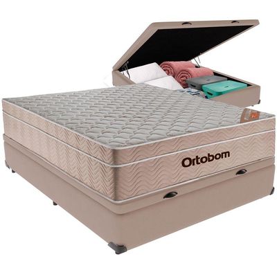 Cama Box Baú E Colchão Airtech Springpocket Molas Ensacadas Casal Ortobom Casal Bege