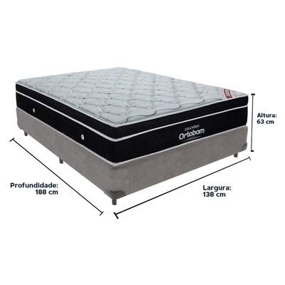 Cama Box Cinza E Colchão Elegant Molas Ensacadas Casal Ortobom