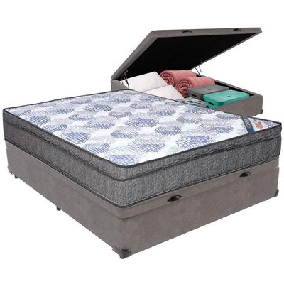 Cama Box Baú Cinza E Colchão Iso Superpocket Molas Ensacadas Viúvo Ortobom