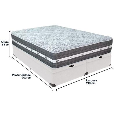 Cama Box Baú Branco E Colchão Black Graphite Molas Ensacadas King 193x203x27 Anjos