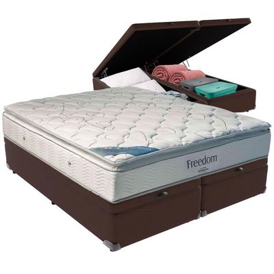 Cama Box Baú Marrom E Colchão Freedom Molas Ensacadas Queen Ortobom