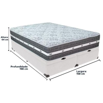 Cama Box Baú Branco E Colchão Black Graphite Molas Ensacadas Queen 158x198x27 Anjos