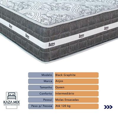 Cama Box Baú Branco E Colchão Black Graphite Molas Ensacadas Queen 158x198x27 Anjos