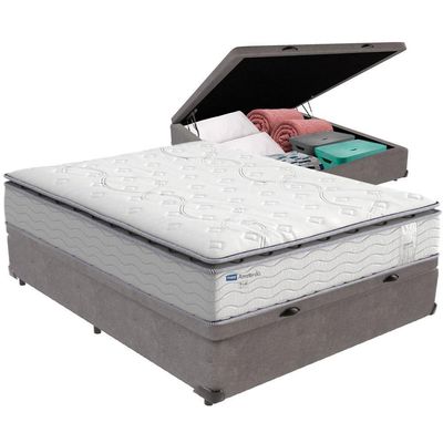 Cama Box Baú E Colchão Amsterdã Molas Ensacadas Casal Probel Casal Cinza