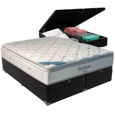 Cama Box Baú Preto E Colchão Freedom Molas Ensacadas Queen Ortobom