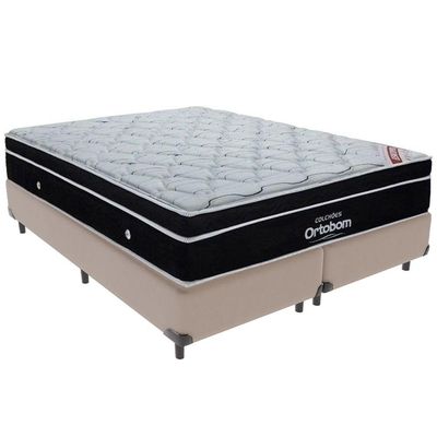 Cama Box Bege E Colchão Elegant Molas Ensacadas King Ortobom