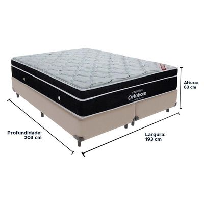 Cama Box Bege E Colchão Elegant Molas Ensacadas King Ortobom